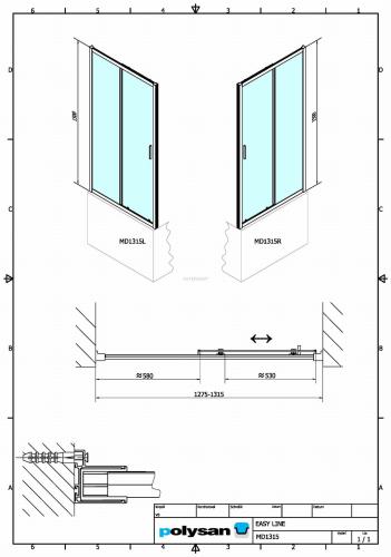 Drzwi prysznicowe do wnęki przesuwne 130 x 150 cm szkło czyste DEEP MD1315 Polysan wymiary