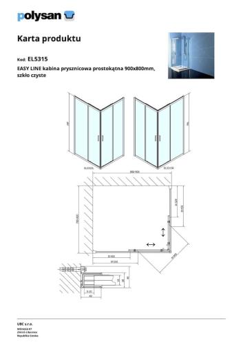 EASY LINE kabina prysznicowa narożna prostokątna 90x80x190 cm EL5315 Polysan wymiary