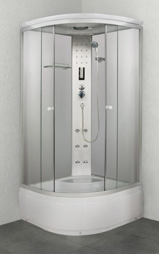 Kabina prysznicowa z hydromasażem półokrągła z wysokim brodzikiem 90 x 90 x 215 cm PR55 Sanotechnik