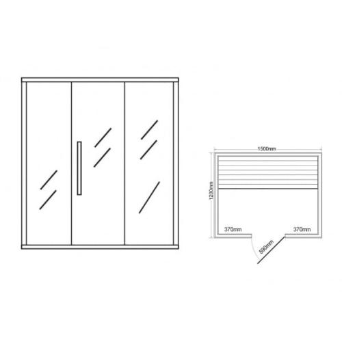 Rysunek techniczny i wymiary 3 osobowa sauna fińska RIGA 150x120x190 cm J60120