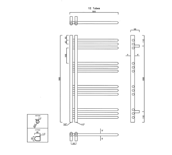 Grzejnik łazienkowy 500 x 900 mm chrom 301 W DORLION 1130-10 Sapho rysunek
