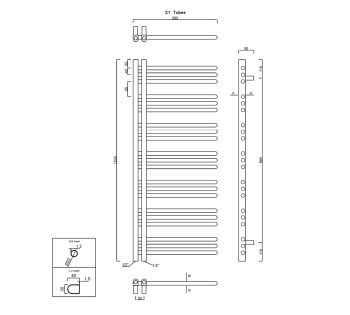 Grzejnik łazienkowy 500 x 1200 mm chrom 295 W DORLION 1130-11 Sapho rysunek