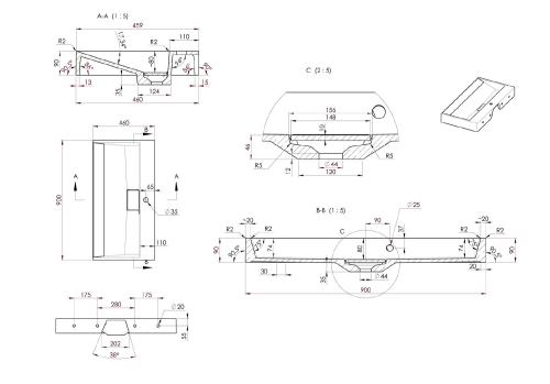 Umywalka kompozytowa meblowa 90 x 46 cm biały AMUR 55032 Sapho rysunek