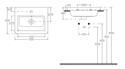 Umywalka ceramiczna meblowa 50 x 40 cm biały CITY KE050 Sapho rysunek