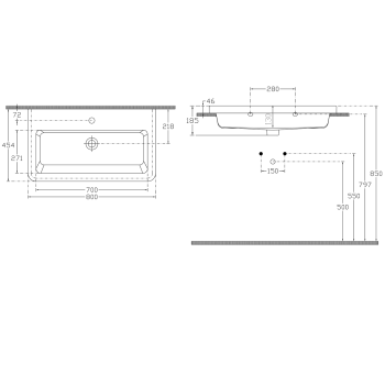 Umywalka ceramiczna meblowa 80 x 45 cm biały CITY KE080 Sapho rysunek