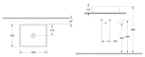 Umywalka nablatowa ceramiczna 50 x 42 cmbiały PURITY (2505) 10PL66050 ISVEA rysunek
