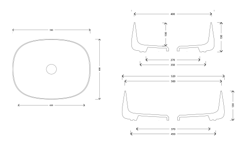 Umywalka nablatowa ceramiczna 50 x 13 x 40 cm biały JUMPER WH071 Sapho rysunek