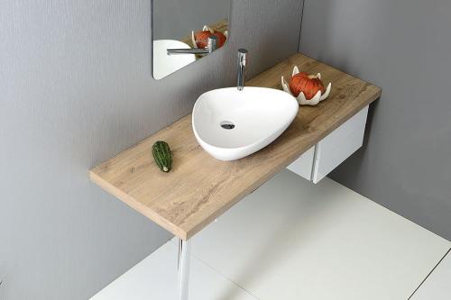 Umywalka nablatowa ceramiczna 58,5 x 14 x 39 cm biały TERUEL BH7007 Sapho wizualizacja
