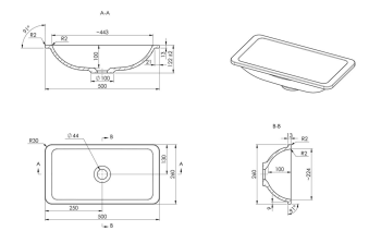 Umywalka kompozytowa wpuszczana w blat 50 x 26 cm biały KAMA 50134 Sapho rysunek