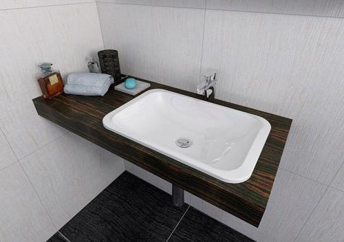 Umywalka kompozytowa wpuszczana w blat 55 x 36 cm biały JAPURA 50135 Sapho aranżacja