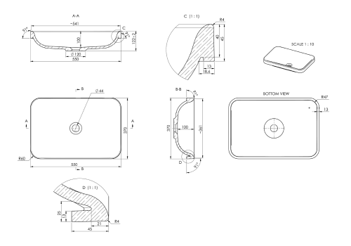 Umywalka kompozytowa wpuszczana w blat 55 x 37 cm biały ASTORIA 55033 Sapho rysunek