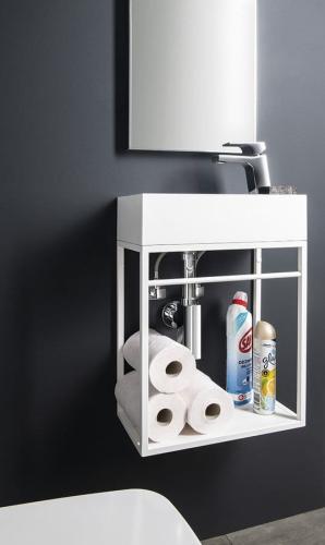 Umywalka kompozytowa mała 40 x 22 prawa biały AMAROK AR500 Sapho wizualizacja