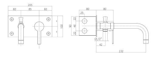 Bateria wannowa podtynkowa jednouchwytowa chrom ESPADA ES09 Sapho rysunek