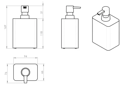 Dozownik do mydła antracyt ARIES AR8085 Gedy  wymiary