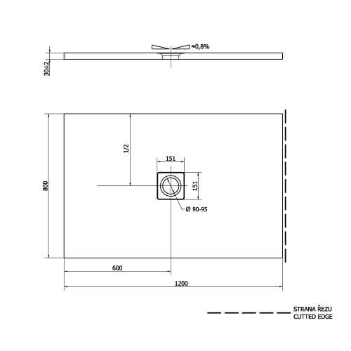 Brodzik prysznicowy prostokątny kompozytowy 120 x 80 cm FLEXIA 77922 Polysan Rysunek techniczny