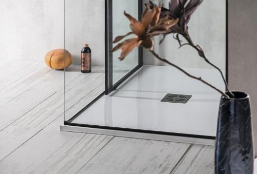 Brodzik prysznicowy prostokątny kompozytowy 120 x 90 cm FLEXIA 72895 Polysan z czarną kabiną