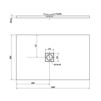 Brodzik prysznicowy prostokątny kompozytowy 130 x 80 cm FLEXIA 72899 Polysan Rysunek techniczny