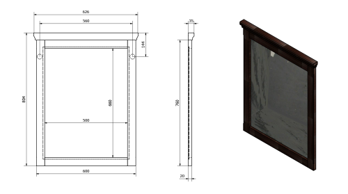 Lustro 60x80x3,5 cm, rama mahoń Cross CR311 Sapho