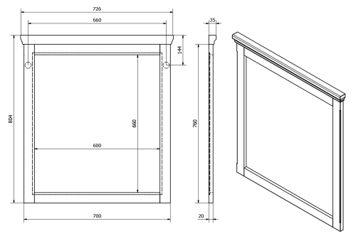 Lustro 70x80x3,5 cm, biały postarzany Cross CR212 Sapho