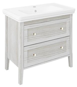 Szafka umywalkowa z litego drewna 85x81x47 cm, biały postarzany Cross CR291 Sapho