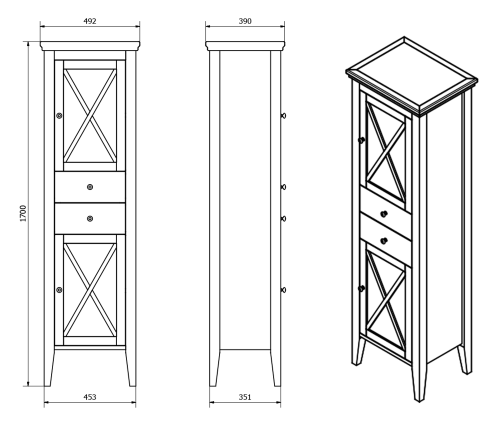 Szafka 49x170x39 cm, biały postarzany, prawa Cross CR213 Sapho