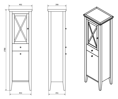 Szafka z koszem na bieliznę 49x170x39 cm, biały postarzany, lewa Cross CR216 Sapho
