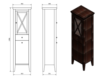 Szafka z koszem na bieliznę 49x170x39 cm, mahoń, prawa Cross CR315 Sapho