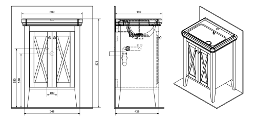 Szafka umywalkowa z litego drewna 55x81x43 cm, mahoń Cross CR060 Sapho