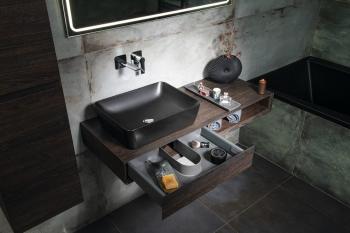 Szafka umywalkowa 120 x 14 x 48 cm lewa dąb czarny Morian MR122 Sapho otwarta