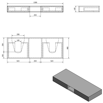 Szafka umywalkowa 130 x 14 x 48 cm dąb czarny Morian MR136 Sapho rysunek