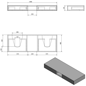 Szafka umywalkowa 140 x 14 x 48 cm dąb czarny Morian MR139 Sapho rysunek