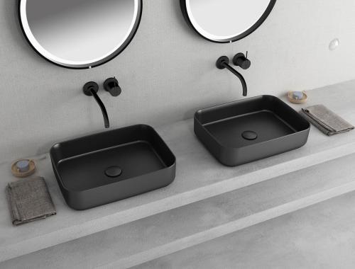 Umywalka ceramiczna nablatowa 50 x 36 cm czarny mat INFINITY RECTANGLE 10NF65050-2N Isvea wizualizacja