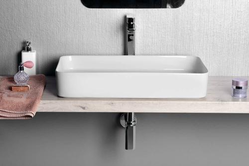 Umywalka nablatowa ceramiczna 65 x 40 cm biały BLADE WH051 Sapho front