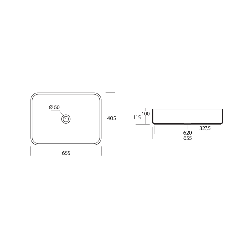 Umywalka nablatowa ceramiczna 65 x 40 cm biały BLADE WH051 Sapho rysunek