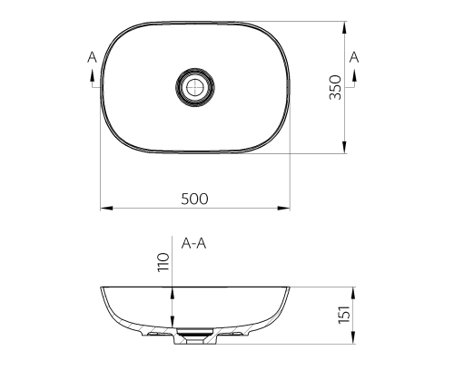 Umywalka nablatowa kompozytowa 50 x 35 cm biały ERIDAN ER500 Sapho rysunek