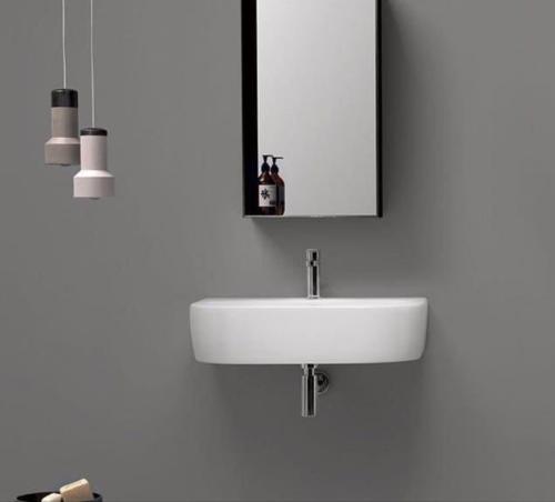 Umywalka nablatowa ceramiczna 60 x 42 cm biały FLO 314201 Kerasan wisząca