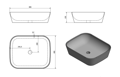 Umywalka nablatowa ceramiczna 48,5 x 39,5 cm biały AR419 Sapho rysunek