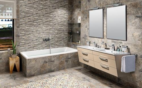 Umywalka ceramiczna podwójna z przelewem czeskiej firmy SAPHO z serii SLIM o wymiarze 150x46 cm. aranżacja