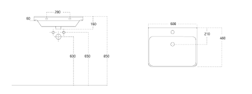 Umywalka ceramiczna meblowa 60 x 46 cm biały THALIE 60 TH11060 Sapho rysunek