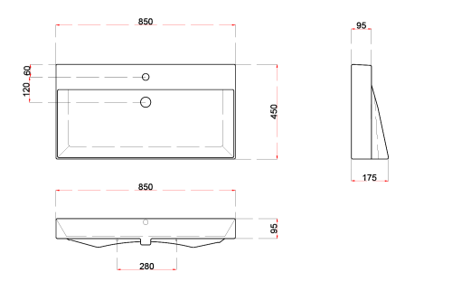 Umywalka ceramiczna meblowa 85 x 46 cm biały KARE 17085 Sapho