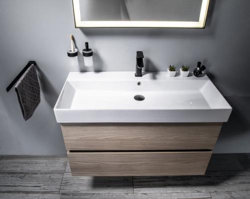 Umywalka ceramiczna meblowa 98 x 46 cm biały Kare 100 17100 Sapho wizualizacja