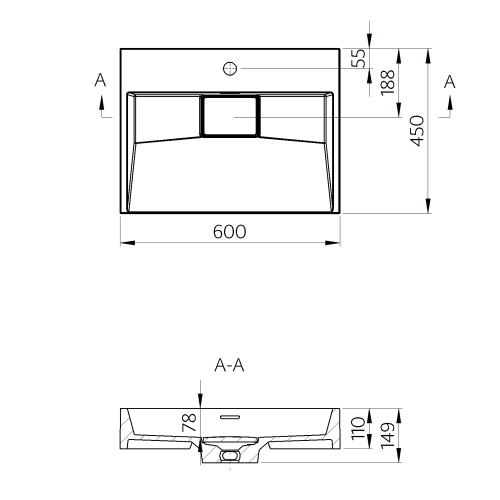 Umywalka kompozytowa nablatowa 60 x 45 cm biały Amur 55030 Sapho rysunek