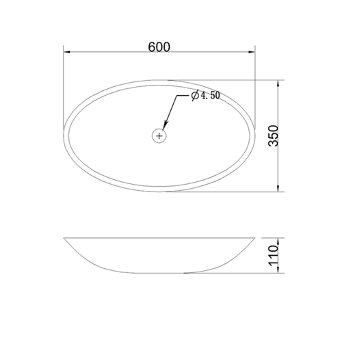 Umywalka kamienna nablatowa 60 x 11 x 35 cm czarny Marquin mat BLOK 2401-40 Sapho rysunek