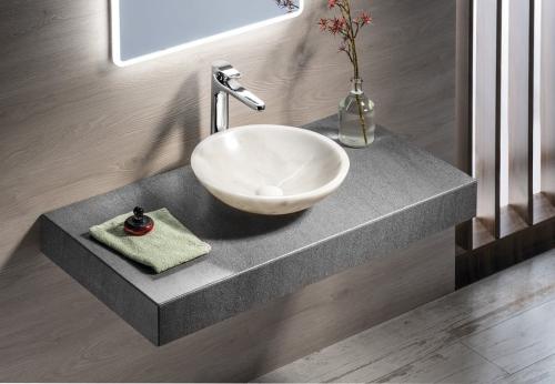 Umywalka kamienna nablatowa 40 x 12 cm biały marmur polerowany BLOK 2401-34 Sapho wizualizacja