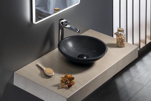 Umywalka kamienna nablatowa 40 x 12 cm czarny Marquin mat BLOK 2401-35 Sapho wizualizacja