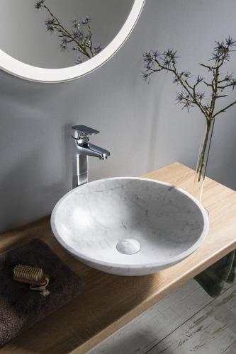 Umywalka kamienna nablatowa 42 x 14 cm biały carrara BLOK 2401-42 Sapho wizualizacja