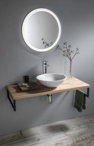 Umywalka kamienna nablatowa 42 x 14 cm biały carrara BLOK 2401-42 Sapho aranżacja