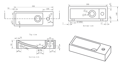 Umywalka kamienna mała 38 x 8 x 14 cm antracyt BLOK 2401-31 Sapho rysunek