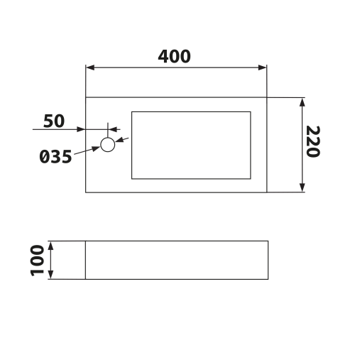 Umywalka kamienna mała 40 x 10 x 22 cm antracyt lewa BLOK 2401-38 Sapho rysunek