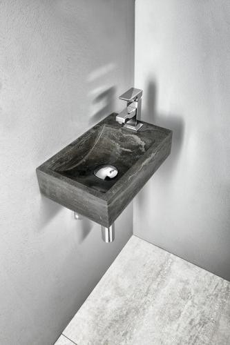 Umywalka kamienna mała 40 x 10 x 22 cm antracyt prawa BLOK 2401-28 Sapho aranżacja
